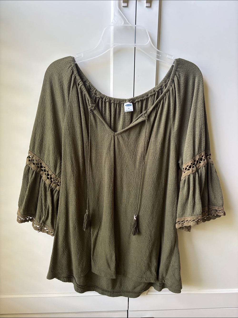Old Navy Olive Green Peasant Tunic with Crochet Trim